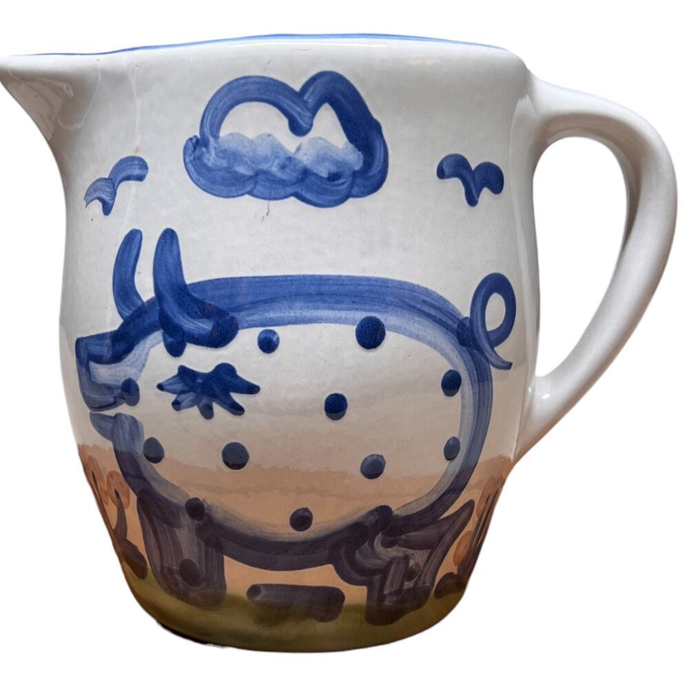 M.A. HADLEY The End Pig Pitcher Stoneware 64 oz Folk Art County Scene USA